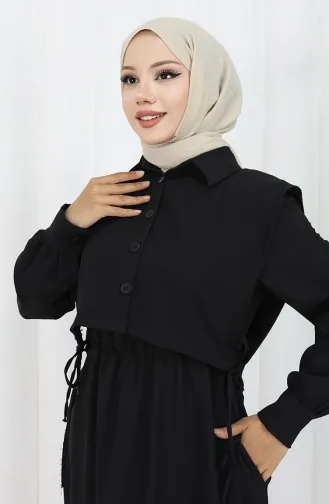 Shirtkraag Bolero Detail Jurk 2051-04 Zwart 2051-04