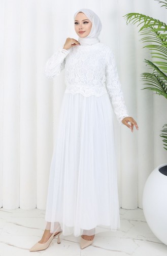 Robe De Soirée Recouverte De Dentelle 5369-01 Blanc 5369-01