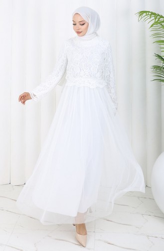 Robe De Soirée Recouverte De Dentelle 5369-01 Blanc 5369-01