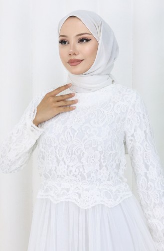 Robe De Soirée Recouverte De Dentelle 5369-01 Blanc 5369-01