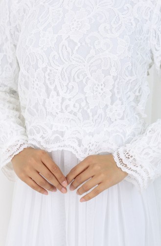 Robe De Soirée Recouverte De Dentelle 5369-01 Blanc 5369-01