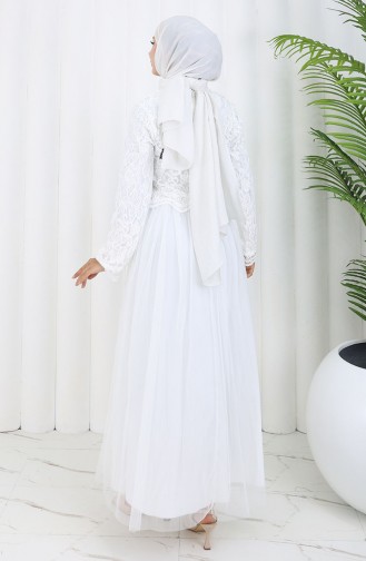 Robe De Soirée Recouverte De Dentelle 5369-01 Blanc 5369-01