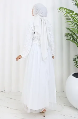 Dantel Kaplama Abiye Elbise 5369-01 Beyaz