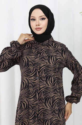 Viskon Kumaş Boydan Düğmeli Uzun Tunik 0073-01 Vizon Siyah