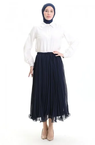 Piliseli Şifon Etek 71262-02 Lacivert