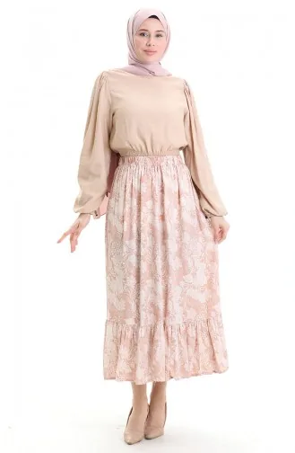 Elastic Waist Patterned Skirt 2058-03 Powder 2058-03