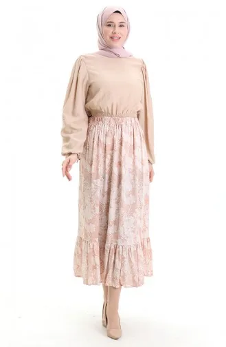 Elastic Waist Patterned Skirt 2058-03 Powder 2058-03