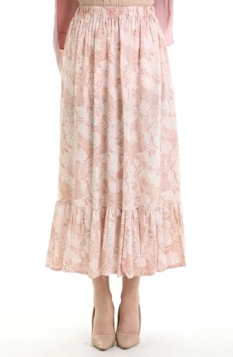 Elastic Waist Patterned Skirt 2058-03 Powder 2058-03