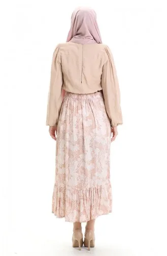 Elastic Waist Patterned Skirt 2058-03 Powder 2058-03