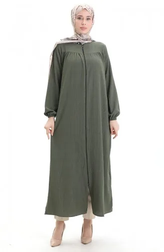 Elastic Sleeve Zippered Abaya 5055-06 Khaki 5055-06