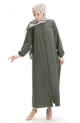 Elastic Sleeve Zippered Abaya 5055-06 Khaki 5055-06