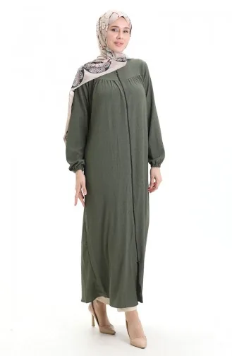 Elastic Sleeve Zippered Abaya 5055-06 Khaki 5055-06