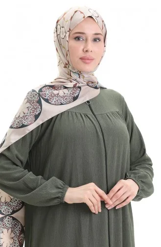 Elastic Sleeve Zippered Abaya 5055-06 Khaki 5055-06