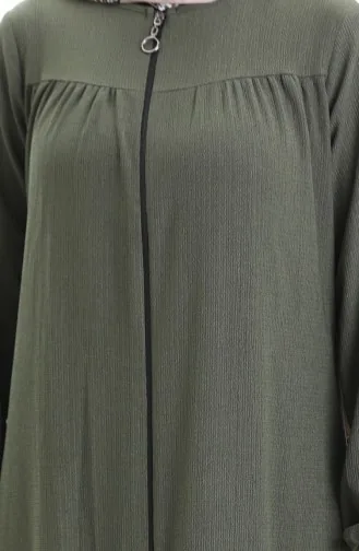 Elastic Sleeve Zippered Abaya 5055-06 Khaki 5055-06