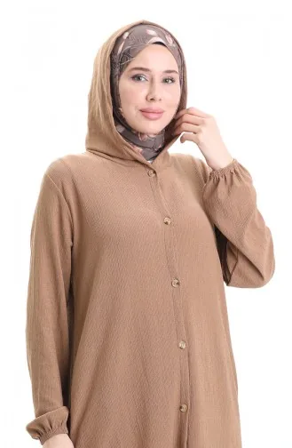 Kapüşonlu Düğmeli Kap 7272-02 Vizon