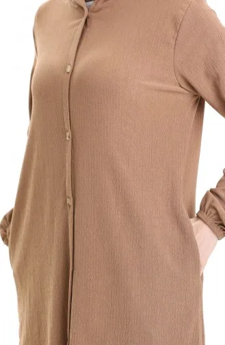 Kapüşonlu Düğmeli Kap 7272-02 Vizon