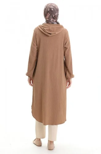 Kapüşonlu Düğmeli Kap 7272-02 Vizon