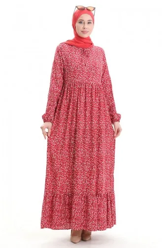 Desenli Viskon Elbise 81865-05 Bordo