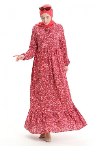 Desenli Viskon Elbise 81865-05 Bordo