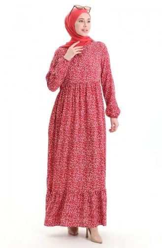 Desenli Viskon Elbise 81865-05 Bordo