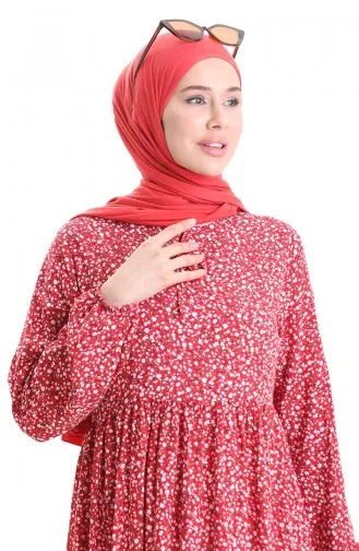 Desenli Viskon Elbise 81865-05 Bordo