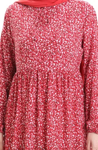 Desenli Viskon Elbise 81865-05 Bordo