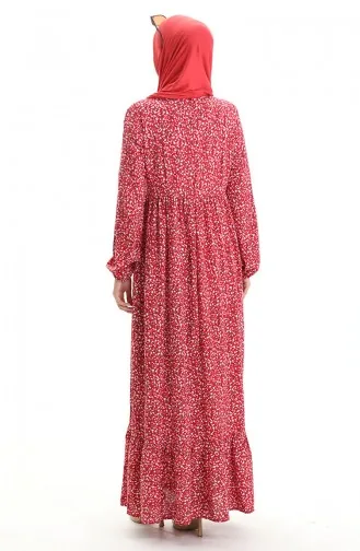 Desenli Viskon Elbise 81865-05 Bordo