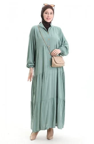 Geknöpftes Kleid Mit Elastischen Ärmeln 0463-08 Grün 0463-08