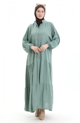 Geknöpftes Kleid Mit Elastischen Ärmeln 0463-08 Grün 0463-08
