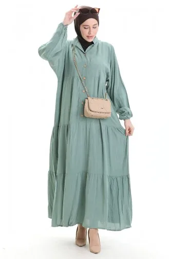 Geknöpftes Kleid Mit Elastischen Ärmeln 0463-08 Grün 0463-08