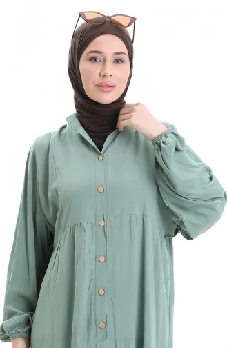 Geknöpftes Kleid Mit Elastischen Ärmeln 0463-08 Grün 0463-08