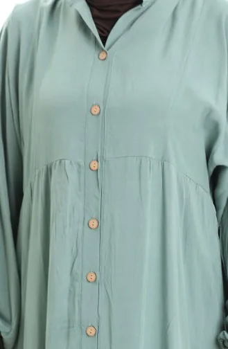 Geknöpftes Kleid Mit Elastischen Ärmeln 0463-08 Grün 0463-08