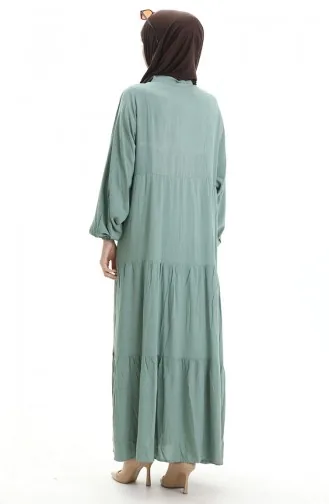 Geknöpftes Kleid Mit Elastischen Ärmeln 0463-08 Grün 0463-08