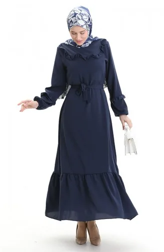 Aerobin Stoffkleid Mit Rüschendetail 0023-11 Marineblau 0023-11