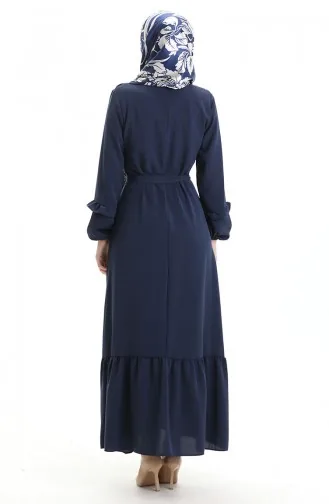 Aerobin Stoffkleid Mit Rüschendetail 0023-11 Marineblau 0023-11