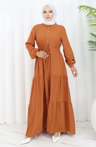 فستان من قماش الفيسكوز بأزرار نصفية 0085-02 لون بريك 0085-02