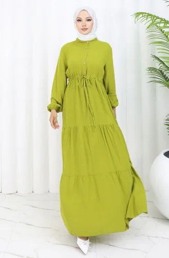 Robe Demi-boutonnée En Tissu Viscose 0085-04 Vert Pétrole 0085-04