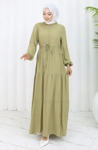 Viscose Stof Half Geknoopte Jurk 0085-06 Khaki 0085-06