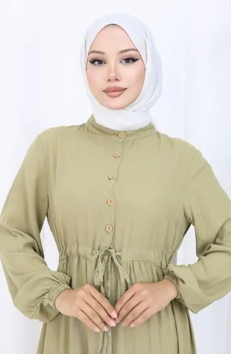 Viscose Stof Half Geknoopte Jurk 0085-06 Khaki 0085-06