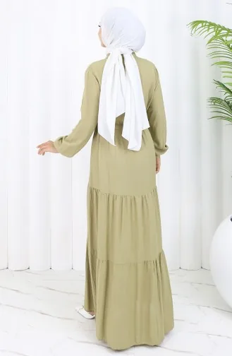 Viscose Stof Half Geknoopte Jurk 0085-06 Khaki 0085-06