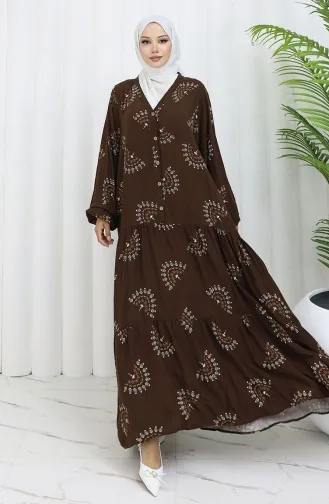 Robe Boutonnée à Motifs En Tissu Viscose 0088-01 Marron 0088-01