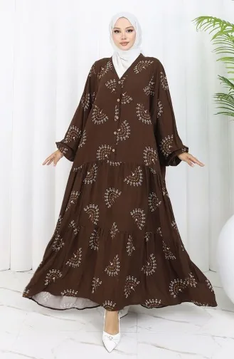Robe Boutonnée à Motifs En Tissu Viscose 0088-01 Marron 0088-01