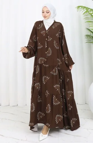 Robe Boutonnée à Motifs En Tissu Viscose 0088-01 Marron 0088-01