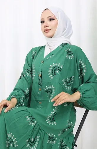 Robe Boutonnée à Motifs En Tissu Viscose 0088-02 Vert 0088-02