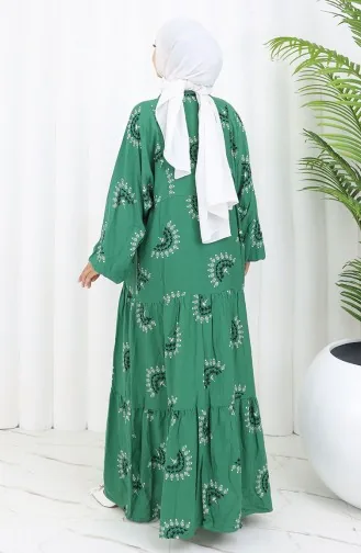 Robe Boutonnée à Motifs En Tissu Viscose 0088-02 Vert 0088-02