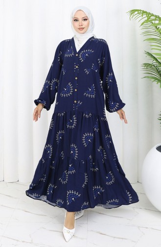 Navy Blue Hijab Dress 0088-03