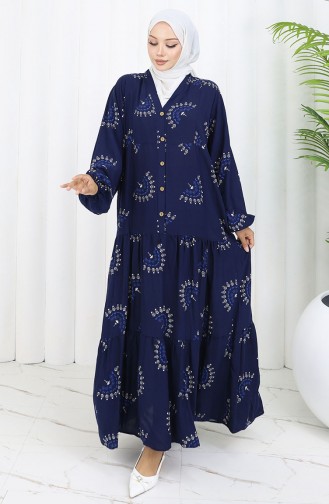 Navy Blue Hijab Dress 0088-03