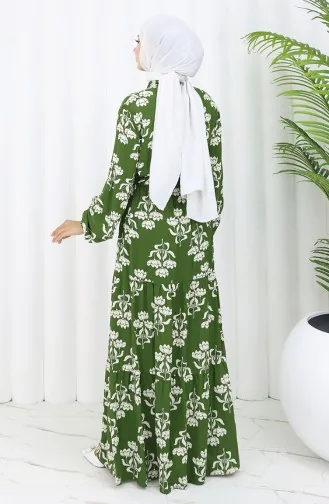 Half Buttoned Patterned Dress 2052-03 Khaki 2052-03