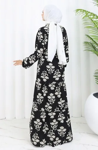 Half Buttoned Patterned Dress 2052-04 Black And White 2052-04