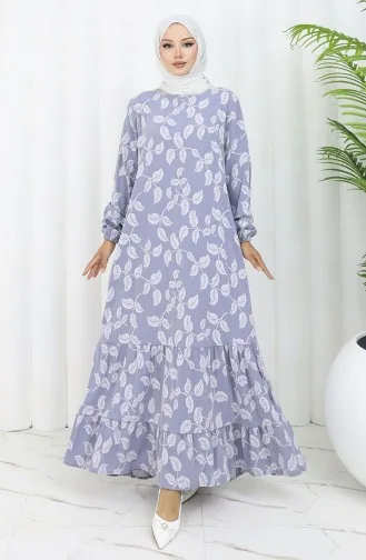 Gemustertes Kleid Mit Elastischen Ärmeln 2055-01 Grau 2055-01